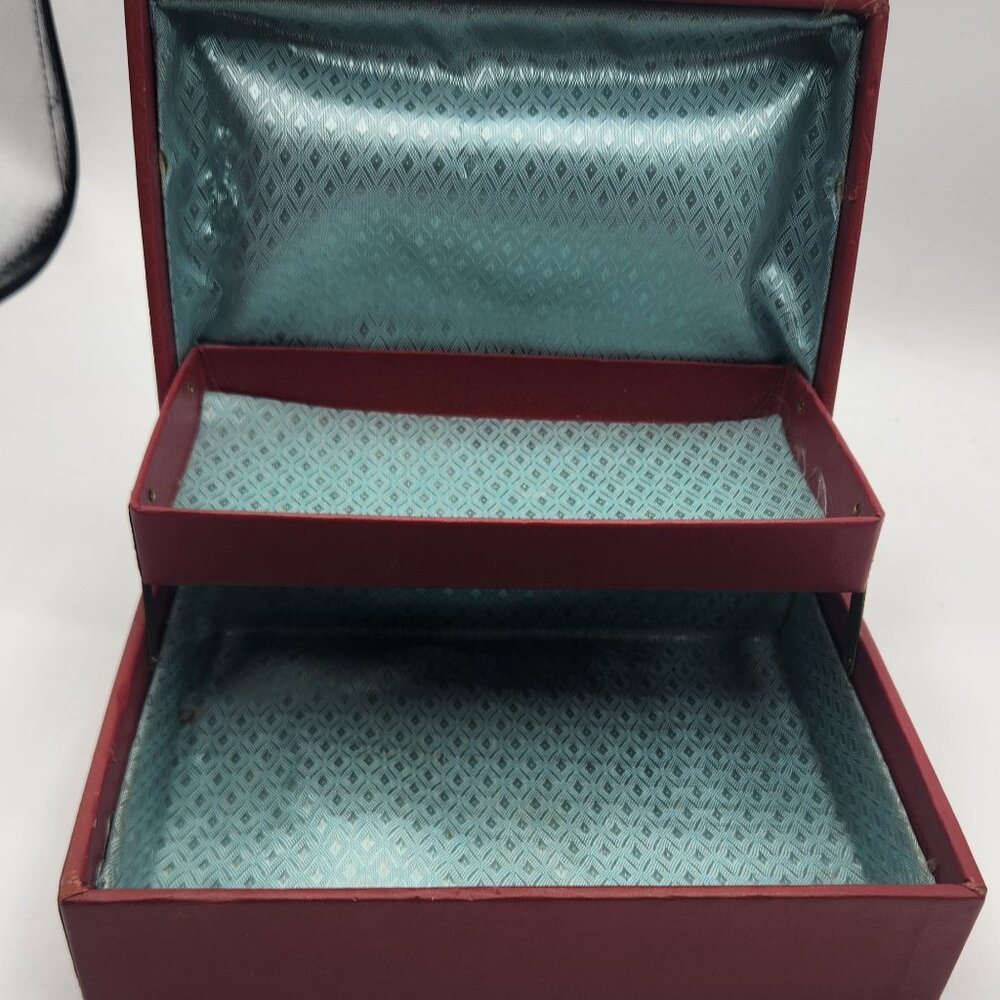 Vintage Briefcase Style Box - Original Box Burgundy and Gold with Blue Interior